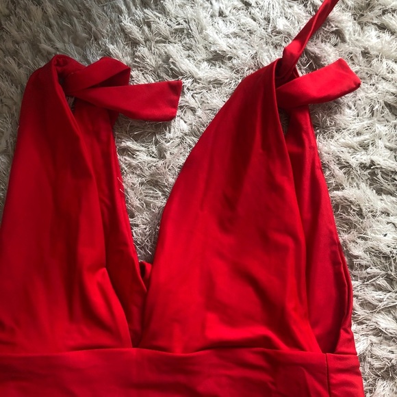 Red Plunging V One Piece Swimsuit - Picture 3 of 4